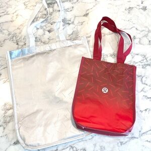 Lululemon Reusable Bag Shopper Totes Silver Red Limited Holiday Large Small